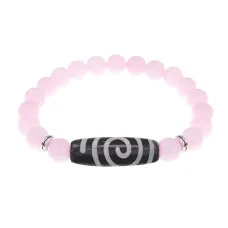Браслет с бусиной Дзи Спираль Вселенной и нат. камнем Розовый кварц BSDS8-18-15