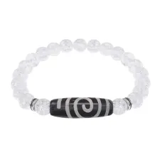 Браслет с бусиной Дзи Спираль Вселенной и синт. камнем Сахарный кварц BSDS8-18-16
