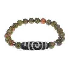 Браслет с бусиной Дзи Спираль Вселенной и нат.камнем Унакит BSDS8-18-20