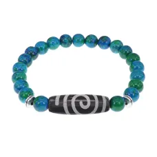 Браслет с Бусиной Дзи Спираль Вселенной и синт.камнем Хризоколла BSDS8-18-21
