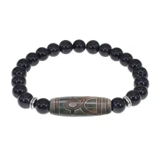 Браслет с бусиной Дзи Кубера и синтетическим камнем Синий авантюрин BSDS8-19-02