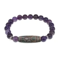 Браслет с бусиной Дзи Кубера и нат.камнем Аметист BSDS8-19-03