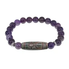 Браслет с бусиной Дзи Кубера и нат.камнем Аметист BSDS8-19-03