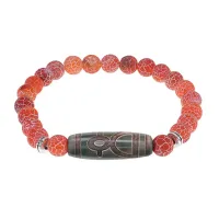 Браслет с бусиной Дзи Кубера и нат.камнем Африканский агат BSDS8-19-04