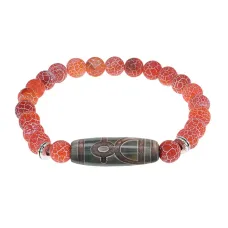 Браслет с бусиной Дзи Кубера и нат.камнем Африканский агат BSDS8-19-04