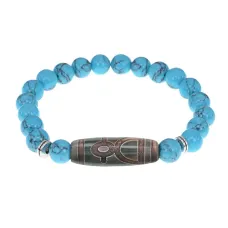 Браслет с Бусиной Дзи Кубера и синтетическим камнем Бирюза BSDS8-19-05