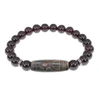 Браслет с бусиной Дзи Кубера и нат.камнем Гранат BSDS8-19-06