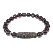 Браслет с бусиной Дзи Кубера и нат.камнем Гранат BSDS8-19-06
