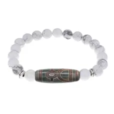 Браслет с бусиной Дзи Кубера и нат.камнем Кахолонг BSDS8-19-07