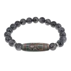 Браслет с бусиной Дзи Кубера и нат.камнем Лабрадор BSDS8-19-08