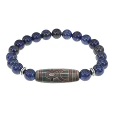 Браслет с бусиной Дзи Кубера и нат.камнем Лазурит BSDS8-19-10