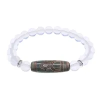 Браслет с бусиной Дзи Кубера и синт. камнем Лунный камень BSDS8-19-11