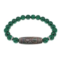 Браслет с бусиной Дзи Кубера и синт. камнем Малахит BSDS8-19-12