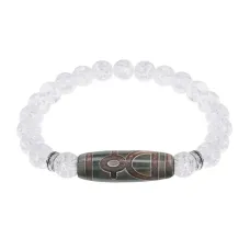 Браслет с бусиной Дзи Кубера и синт. камнем Сахарный кварц BSDS8-19-16