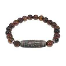 Браслет с бусиной Дзи Кубера и нат. камнем Тигровый глаз BSDS8-19-19