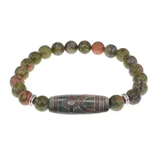 Браслет с Бусиной Дзи Кубера и нат.камнем Унакит BSDS8-19-20
