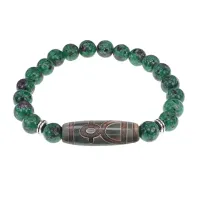 Браслет с бусиной Дзи Кубера и синт. камнем Цоизит BSDS8-19-22