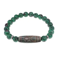 Браслет с бусиной Дзи Кубера и синт. камнем Цоизит BSDS8-19-22