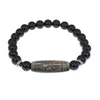 Браслет с Бусиной Дзи Кубера и нат.камнем Черный агат BSDS8-19-23