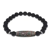 Браслет с Бусиной Дзи Кубера и синт.камнем Шунгит BSDS8-19-24