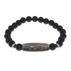 Браслет с Бусиной Дзи Кубера и синт.камнем Шунгит BSDS8-19-24