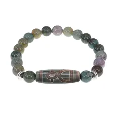 Браслет с бусиной Дзи Кубера и нат.камнем Яшма BSDS8-19-25