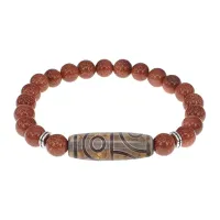 Браслет с 4-глазой бусиной Дзи и синт.камнем Коричневый авантюрин BSDS8-21-01