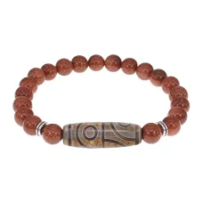 Браслет с 4-глазой бусиной Дзи и синт.камнем Коричневый авантюрин BSDS8-21-01