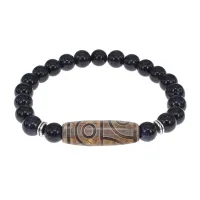 Браслет с 4-глазой бусиной Дзи и синт.камнем Синий авантюрин BSDS8-21-02