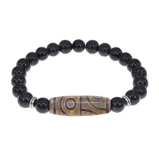 Браслет с 4-глазой бусиной Дзи и синт.камнем Синий авантюрин BSDS8-21-02