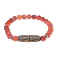 Браслет с 4-глазой бусиной Дзи и нат.камнем Африканский агат BSDS8-21-04