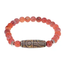 Браслет с 4-глазой бусиной Дзи и нат.камнем Африканский агат BSDS8-21-04