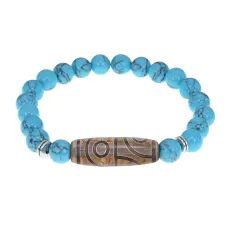 Браслет с 4-глазой бусиной Дзи и синт.камнем Бирюза BSDS8-21-05
