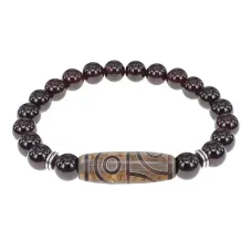 Браслет с 4-глазой бусиной Дзи и нат.камнем Гранат BSDS8-21-06