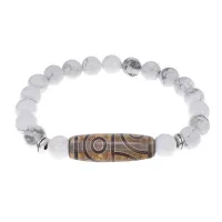 Браслет с 4-глазой бусиной Дзи и нат.камнем Кахолонг BSDS8-21-07