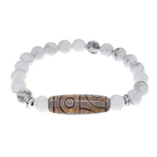 Браслет с 4-глазой бусиной Дзи и нат.камнем Кахолонг BSDS8-21-07