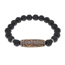 Браслет с 4-глазой бусиной Дзи и нат.камнем Лава BSDS8-21-09