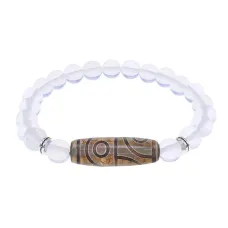 Браслет с 4-глазой бусиной Дзи и синт. камнем Лунный камень BSDS8-21-11