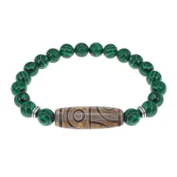 Браслет с 4-глазой бусиной Дзи и синтетическим камнем Малахит BSDS8-21-12