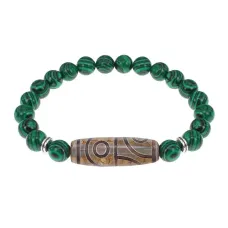 Браслет с 4-глазой бусиной Дзи и синтетическим камнем Малахит BSDS8-21-12
