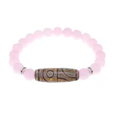 Браслет с 4-глазой бусиной Дзи и нат.камнем Розовый кварц BSDS8-21-15