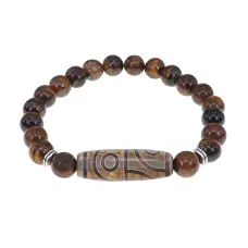 Браслет с 4-глазой бусиной Дзи и нат.камнем Тигровый глаз BSDS8-21-19