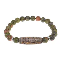 Браслет с 4-глазой бусиной Дзи и нат.камнем Унакит BSDS8-21-20