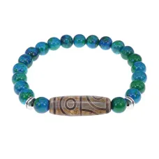 Браслет с 4-глазой бусиной Дзи и синт.камнем Хризоколла BSDS8-21-21