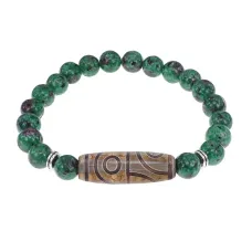 Браслет с 4-глазой бусиной Дзи и синт.камнем Цоизит BSDS8-21-22