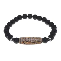 Браслет с 4-глазой бусиной Дзи и синт.камнем Шунгит BSDS8-21-24