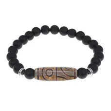 Браслет с 4-глазой бусиной Дзи и синт.камнем Шунгит BSDS8-21-24