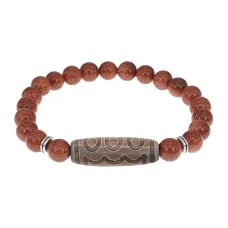 Браслет с 5-глазой бусиной Дзи и синт. камнем Коричневый авантюрин BSDS8-22-01
