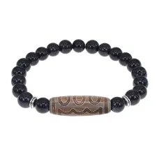 Браслет с 5-глазой бусиной Дзи и синт. камнем Синий авантюрин BSDS8-22-02