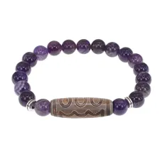 Браслет с 5-глазой бусиной Дзи и нат.камнем Аметист BSDS8-22-03